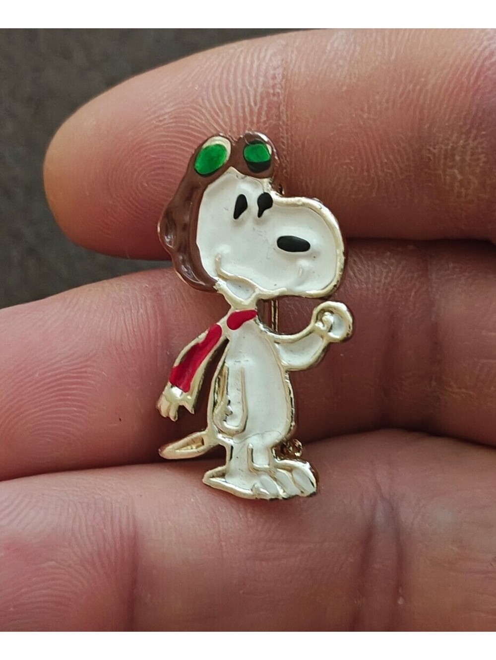 1970s Snoopy "World War I Flying Ace" Gold Tone Enamel Pin.